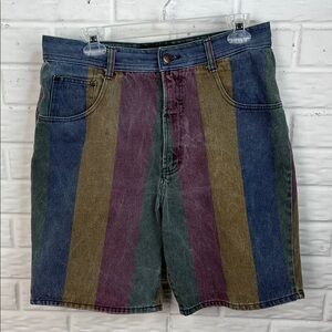 VINTAGE 90’s STRUCTURE COLORED STRIPE DENIM JEAN SHORTS SIZE 34 100% COTTON